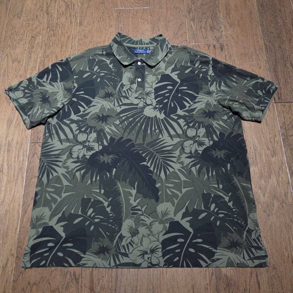 Polo Ralph Lauren Shirt Mens 4XB Classic Fit Palm Camo Pique Mesh Floral